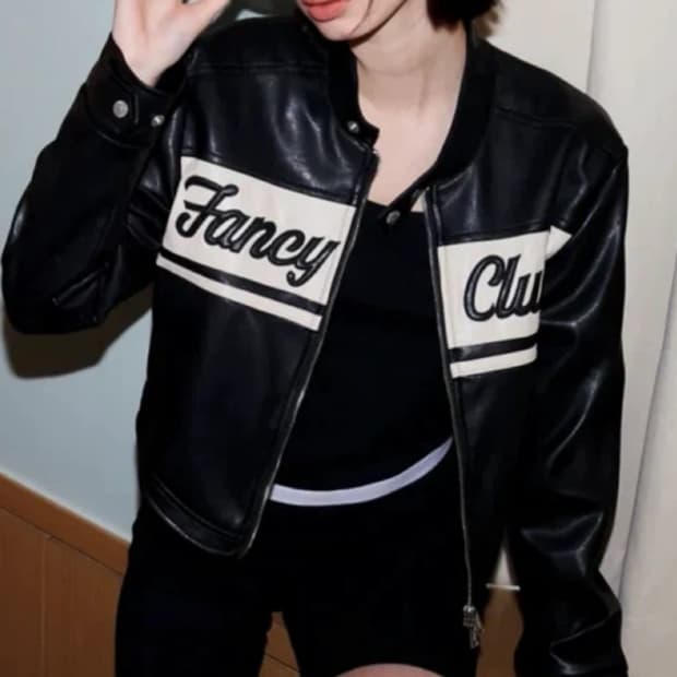 네스티 팬시 클럽 크롭 레더 자켓