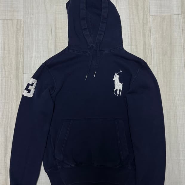 폴로 빅포니 네이비 와플 후드티