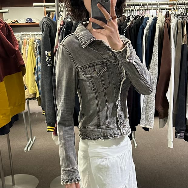 OS)Comme Ca Ism vintage 여성 그레이 워싱 데님 자켓