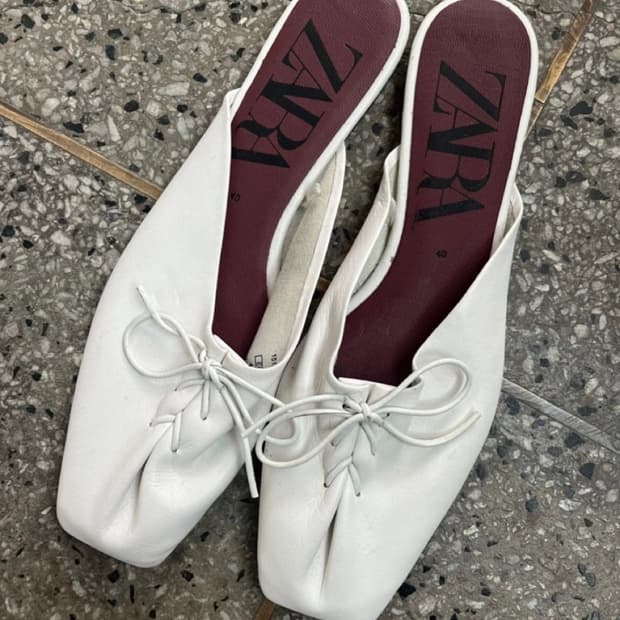 자라 zara 여성 스트랩 리본 플랫 뮬 단화 255