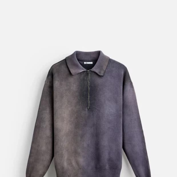 자라 맨 워시드 스트럭처 폴로니트 보라 S 새상품