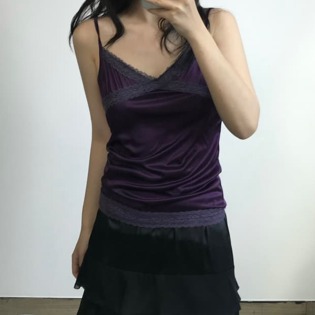 빈티지 새틴 레이스 나시