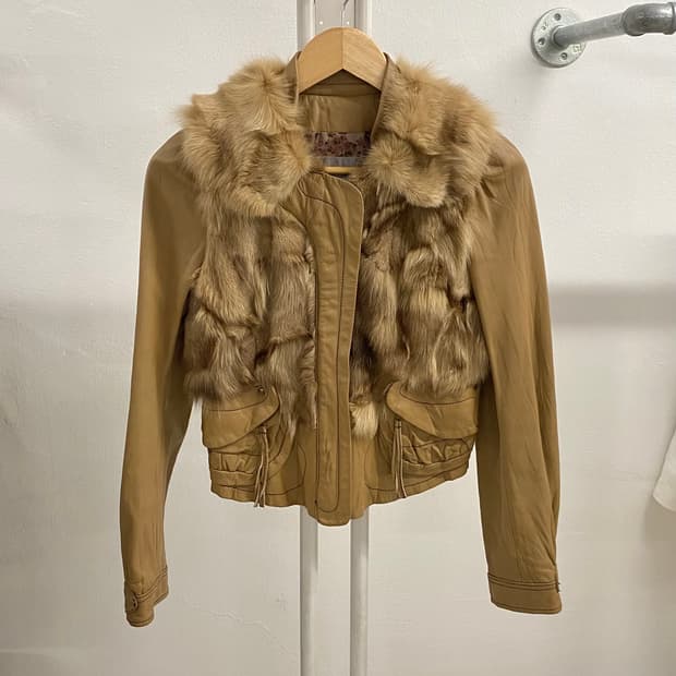 VTG leather fur grizzly Jacket 양가죽 폭스퍼