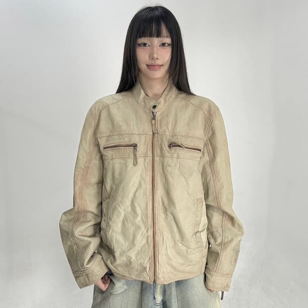 Vtg 베이지 레더자켓