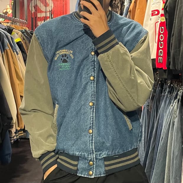[IM] VTG 빈티지 데님 카키 바시티 자켓