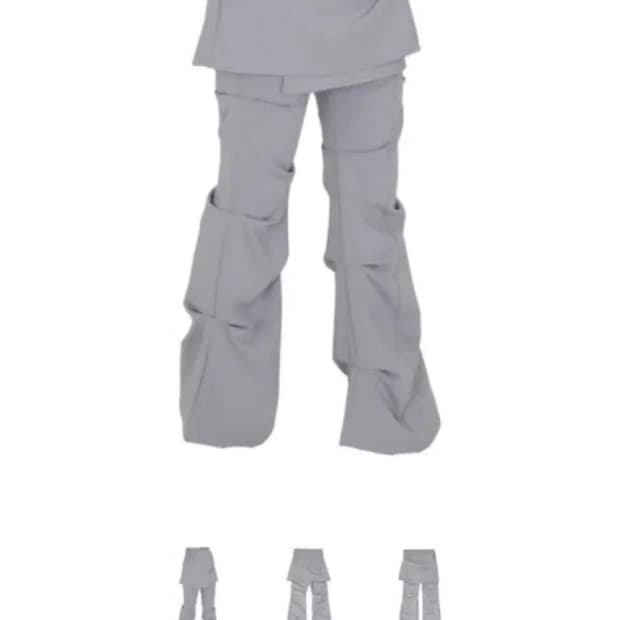 오호스 랩 오버 스커트 턱 팬츠 회색