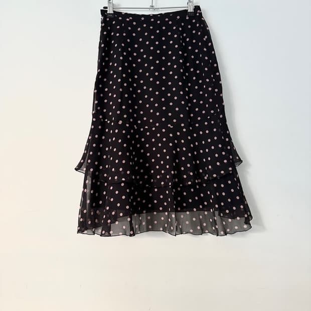 Dot 2 frill skirt / pink & black