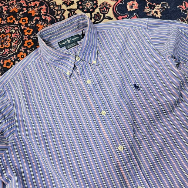 폴로랄프로렌 빈티지 버튼다운 퍼플 스트라이프 셔츠