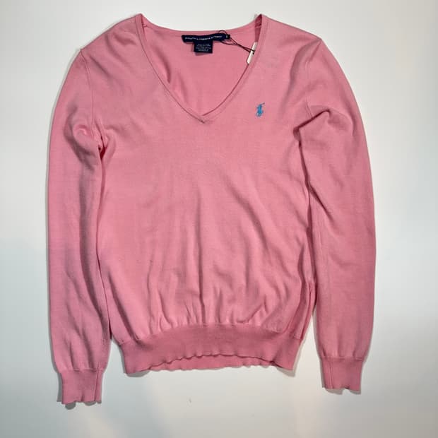 폴로 랄프로렌 핑크 브이넥 코튼 니트