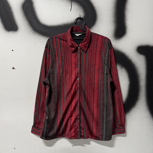 VTG 빈티지 그라데이션 스트라이프 풀 패턴 폴리 원포켓 긴팔 셔츠