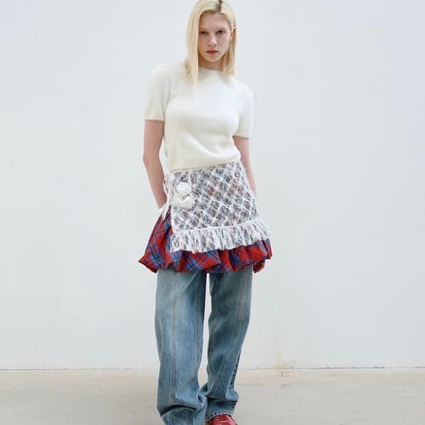 아옵트 레이어드 스커트 화이트