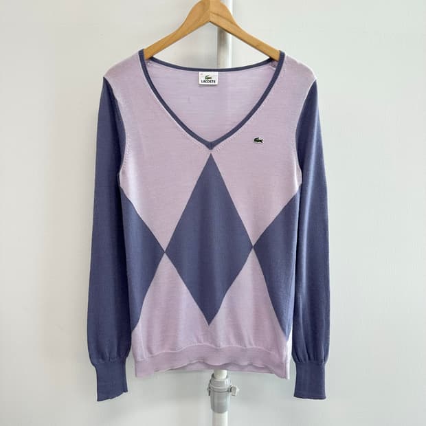 라코스테 정품 아가일 브니넥 니트