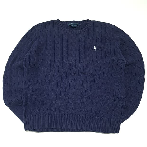 CK002 L 폴로 00s 케이블 화이트포니 네이비 니트스웨터