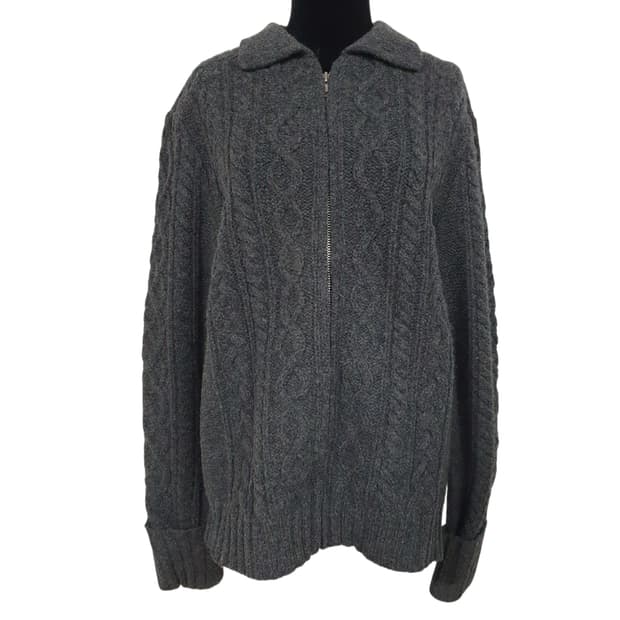 빈티지 갭 100%램스울 케이블 니트 집업 그레이 아메카지