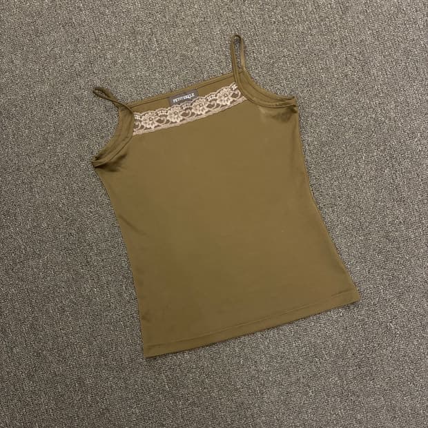 S)Japanese vintage 여성 레이스 디테일 브라운 나시