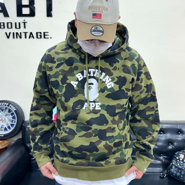 베이프 1st 카모 컬리지 풀오버 후드 아미 그린 XL