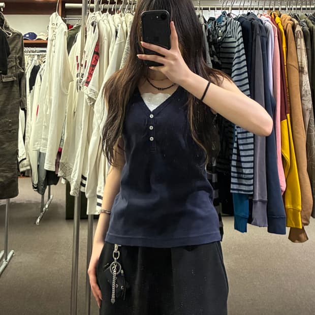 L)Japanese vintage 여성 레이어드 네이비 나시