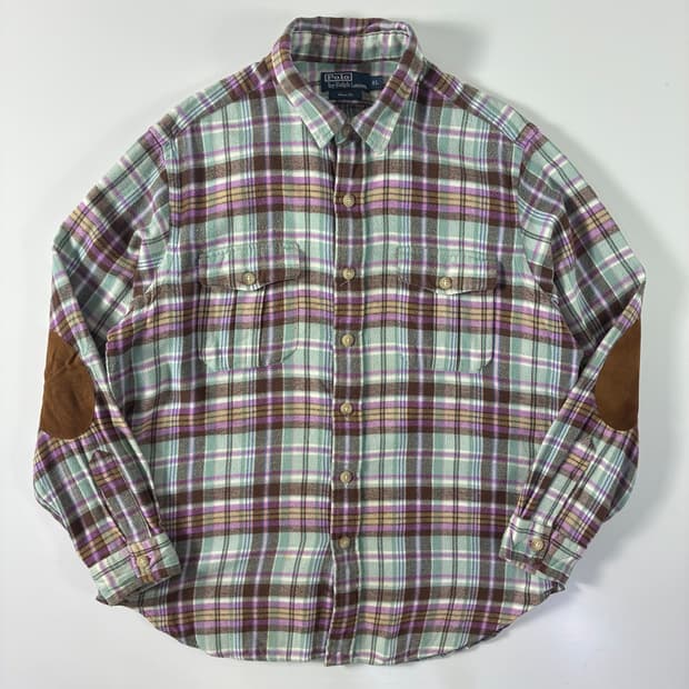 Polo 폴로 랄프로렌 플란넨 엘로우 스웨이드 패치 셔츠