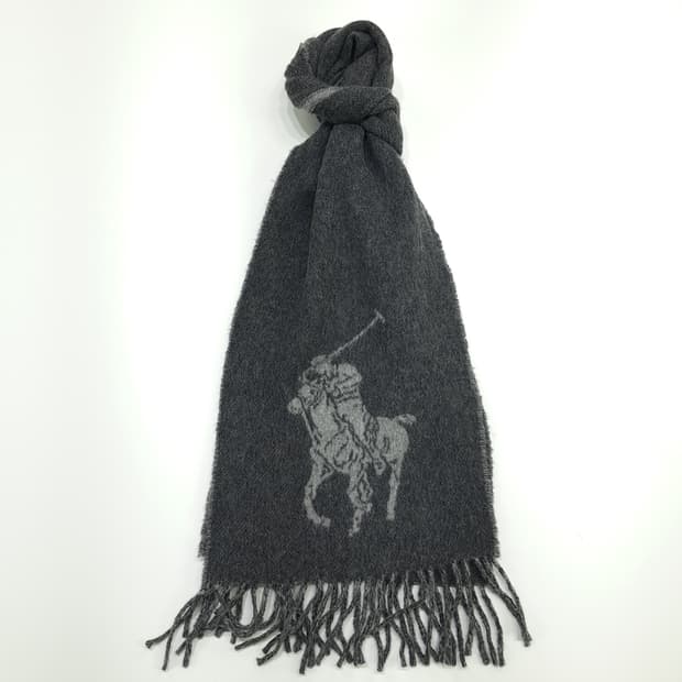 MX174 폴로 랄프로렌 그레이 빅포니 버진울 양면 목도리 머플러