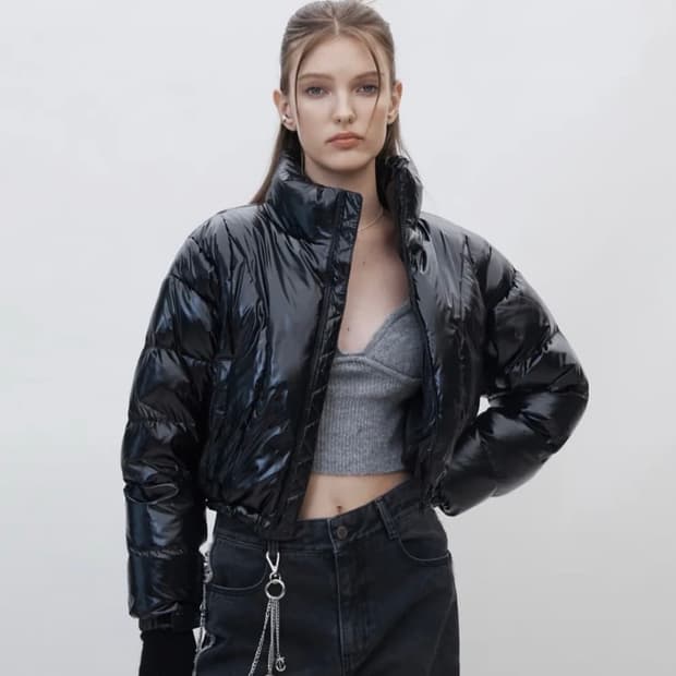 커렌트 패딩 varsity short puffer