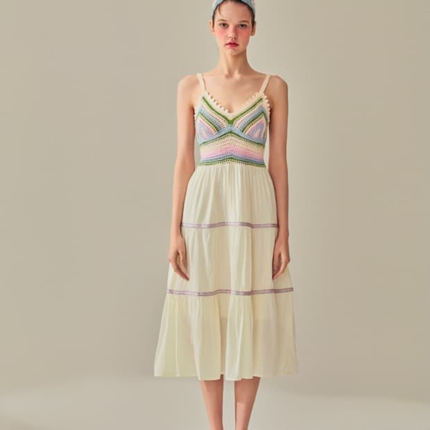 비키니벤더 루시 크로셰 티어드 원피스 Free