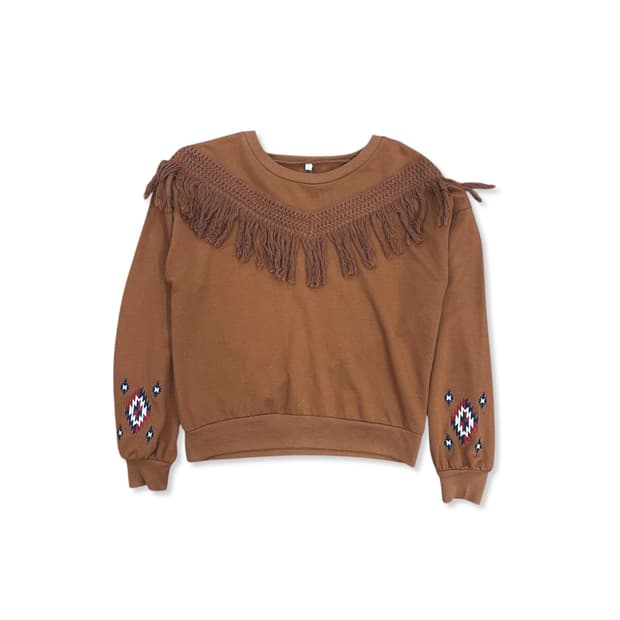 Brown Fringe Detail Sweatshirt