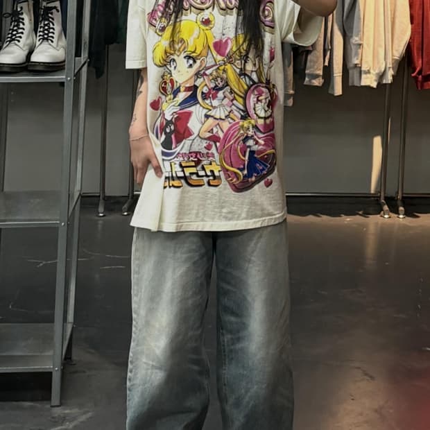 빈티지 달의요정 세일러문 그래픽 아이보리 반팔 A3778