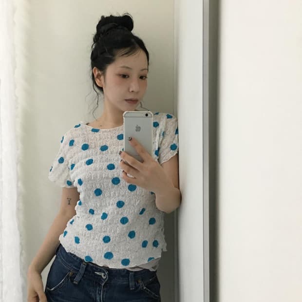 blue dot mesh top
