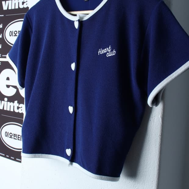 W(L-XL) 하트클럽 반팔 티셔츠 니트가디건 여름용 블루-H32321