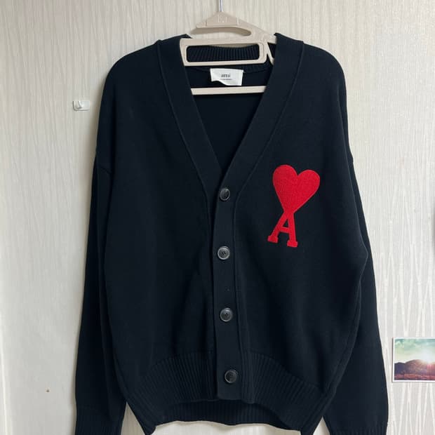 아미 빅로고 블랙 가디건