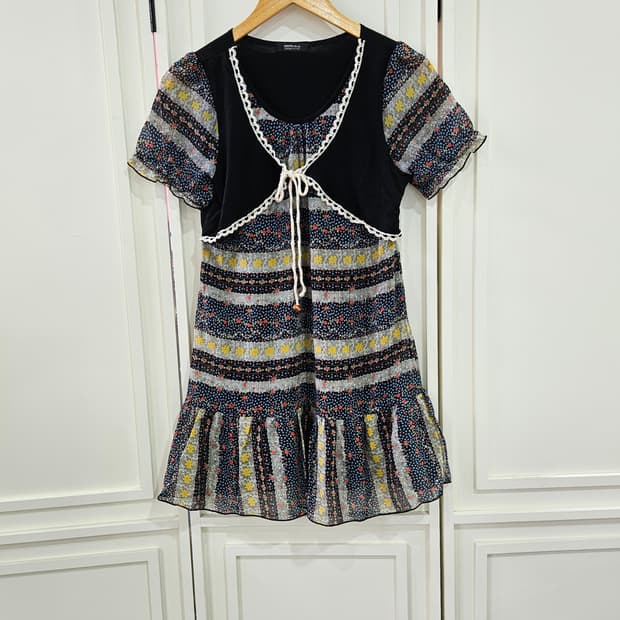 플라워 패턴 반팔 원피스