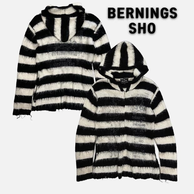 BERNINGS SHO mohair stripe hood zip-up