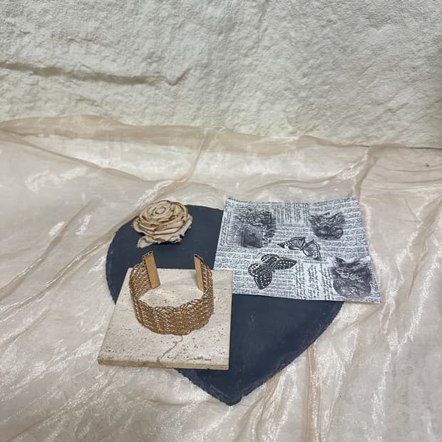 빈티지  로즈골드톤 레이스 짜임 오픈 팔찌