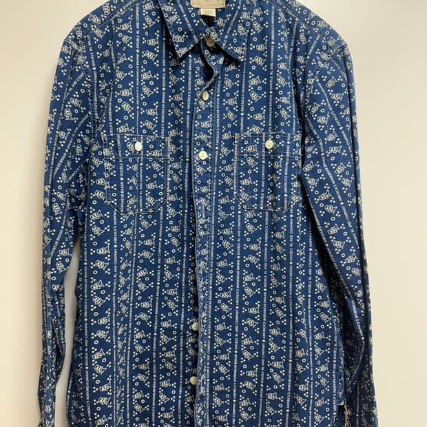 RRL 로고 프린트 인디고 우븐 워크셔츠 S