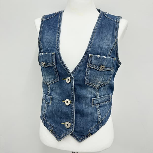 Vintage ribbon detail denim vest