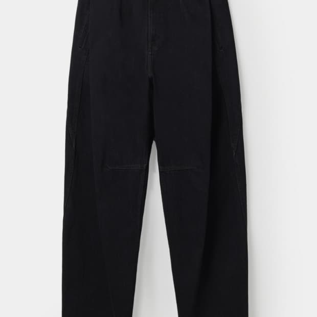 쿠어 딥 플리츠 커브드 데님 팬츠 블랙 L