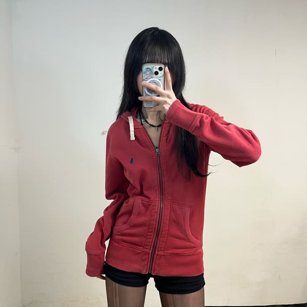 Polo coral thermal hoodie zip-up