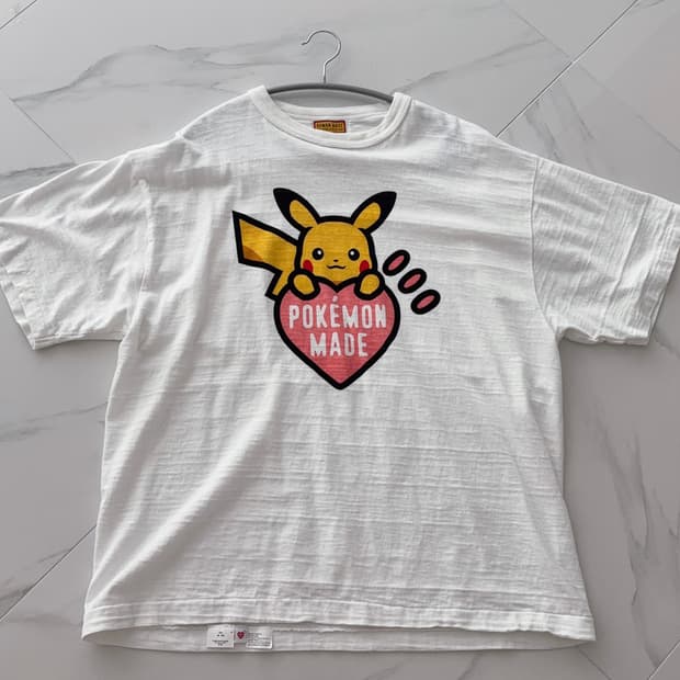 휴먼 메이드x포켓몬 그래픽 티셔츠 화이트 코랄 핑크 - 서울 스토어 