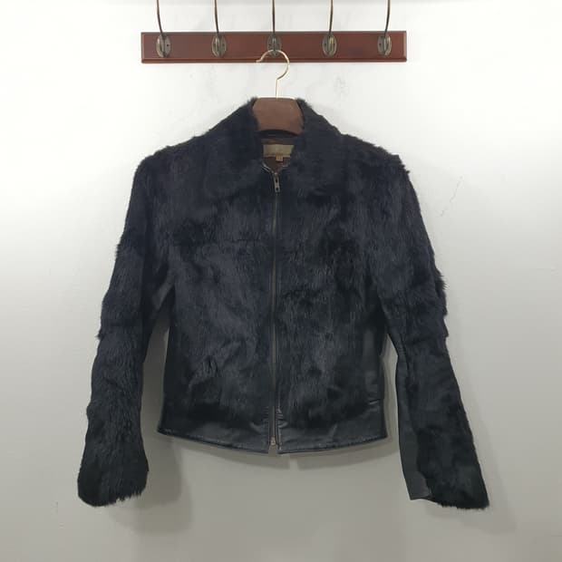 66 보브 여성 송아지가죽100% 토끼털 퍼 가죽 자켓