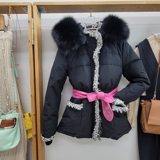 ZABARA ODE  폭스후드 트위드배색 숏패딩