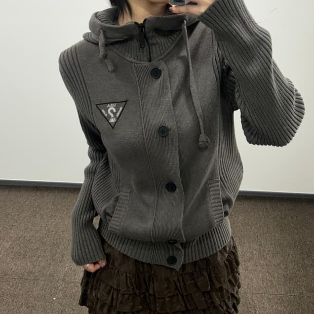 Guess 게스 그레이 후드니트집업