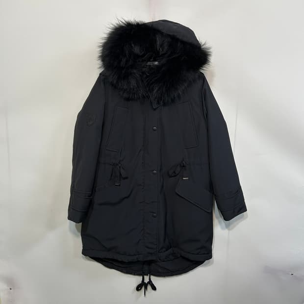 톰보이 여성 블랙 라쿤퍼 롱패딩 85 