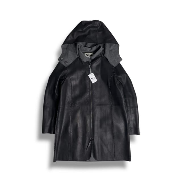 Marlenedam italy 고트 스킨 후드 롱 코트  