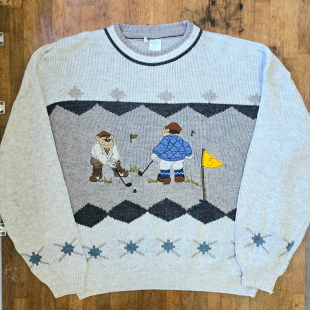 ITALY VINTAGE 이태리 빈티지 골프 자수 니트 XXL