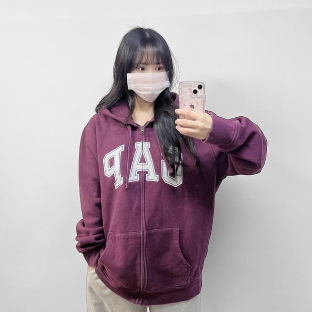 갭 Gap 스펠 로고 후드집업 버건디