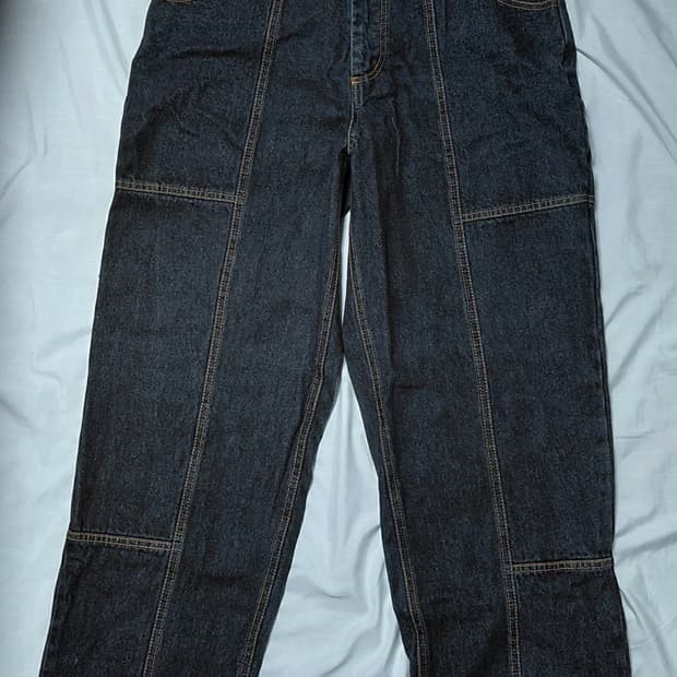 브라운브레스(BROWNBREATH) 입체 절개 블랙 데님 팬츠 (M)