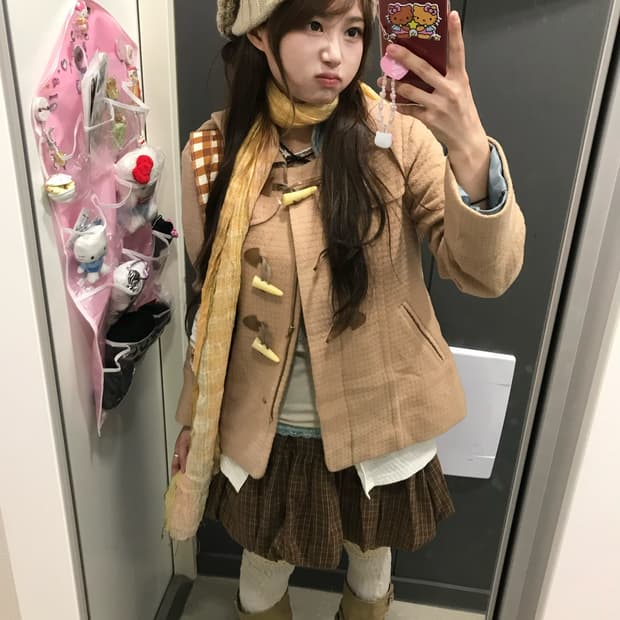 베이지 떡볶이 코트 하구미 모리 코디세트