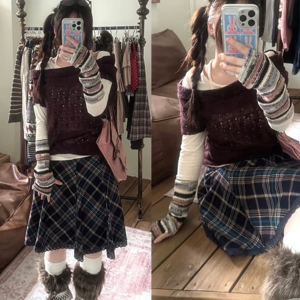 [간절하게구해요]와이즈걸 너드 코디 세트 핸드 워머 슬리브 오프숄더