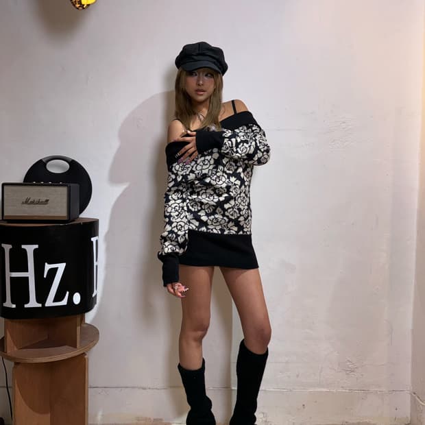 플로럴 패턴 오프숄더 원피스 탑