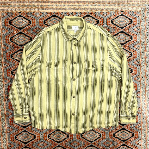 HM 베이지 세로 스트라이프 포켓 마 셔츠 남성XL 